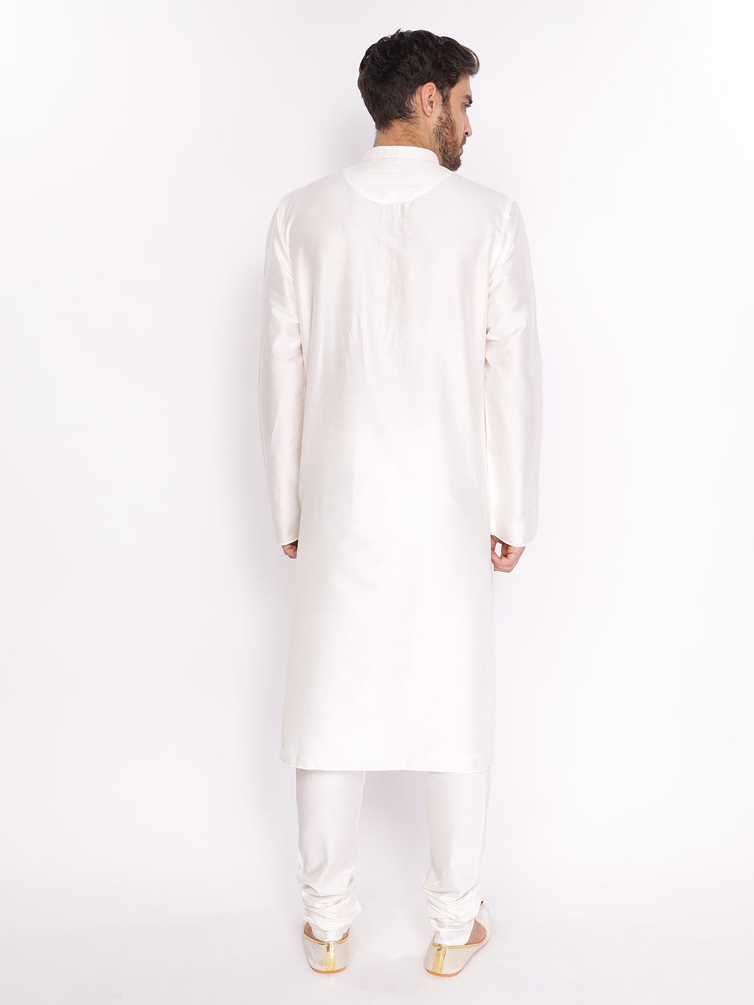 Full Sleeve Solid Kurta and Pyjama Set in White Cotton Blend