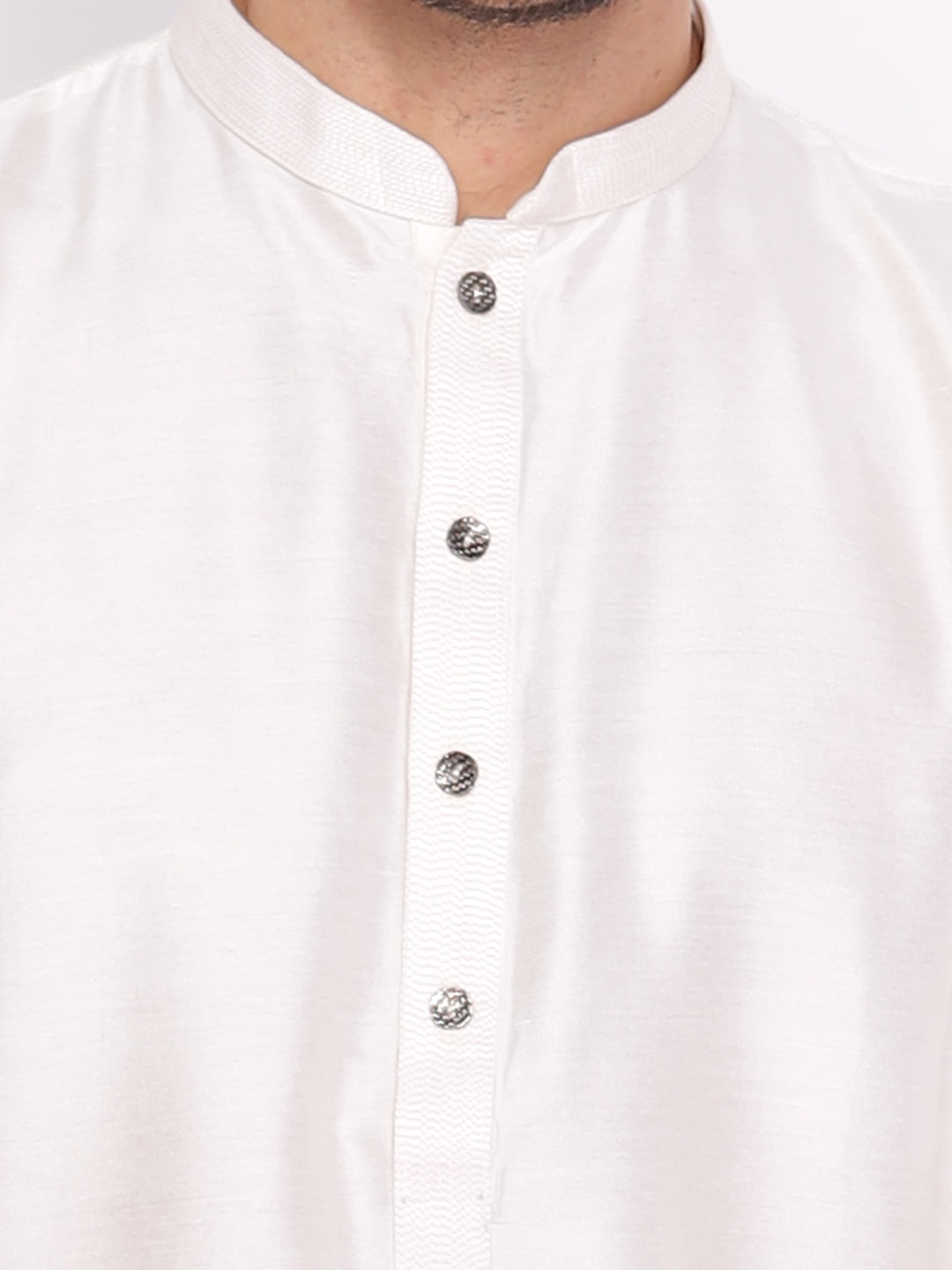 Full Sleeve Solid Kurta and Pyjama Set in White Cotton Blend