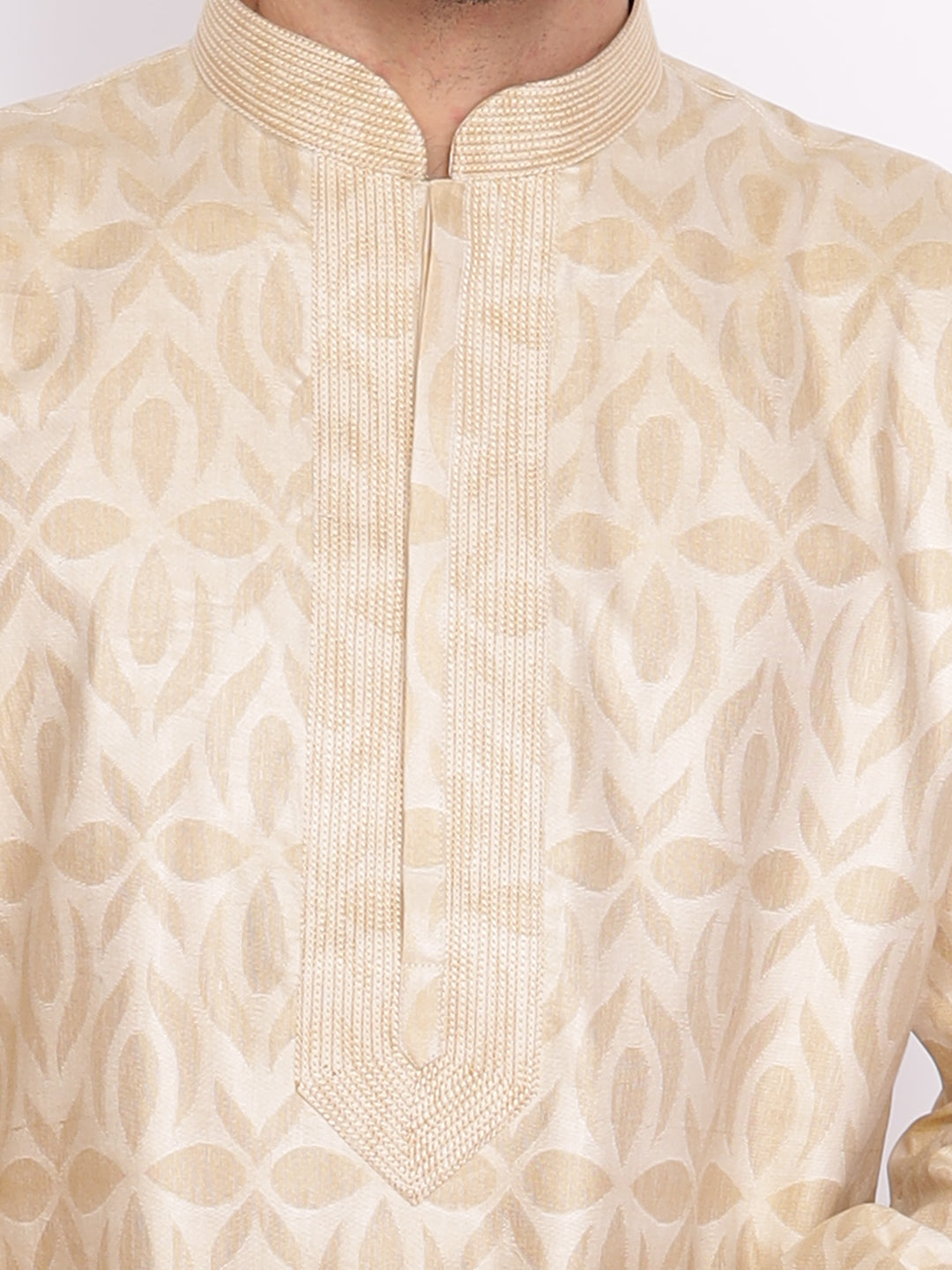 Full Sleeve Printed Kurta and Pyjama Set in Beige Pure Cotton