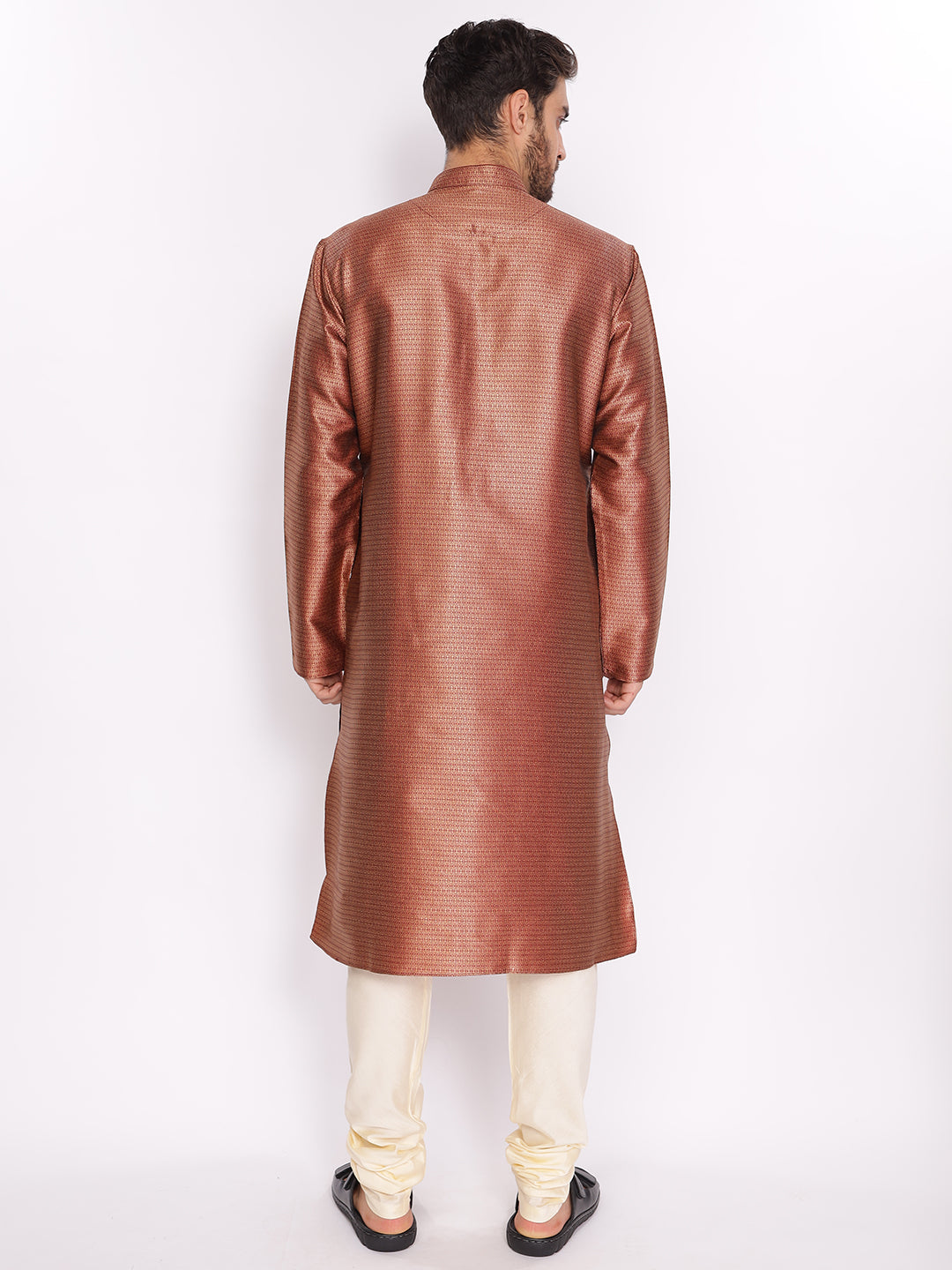 Full Sleeve Self Design Kurta and Pyjama Set in Maroon Silk Blend