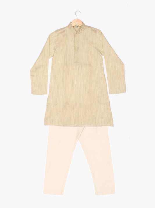 Boys Festive & Party Kurta and Pyjama Set (Beige Pack of 1)