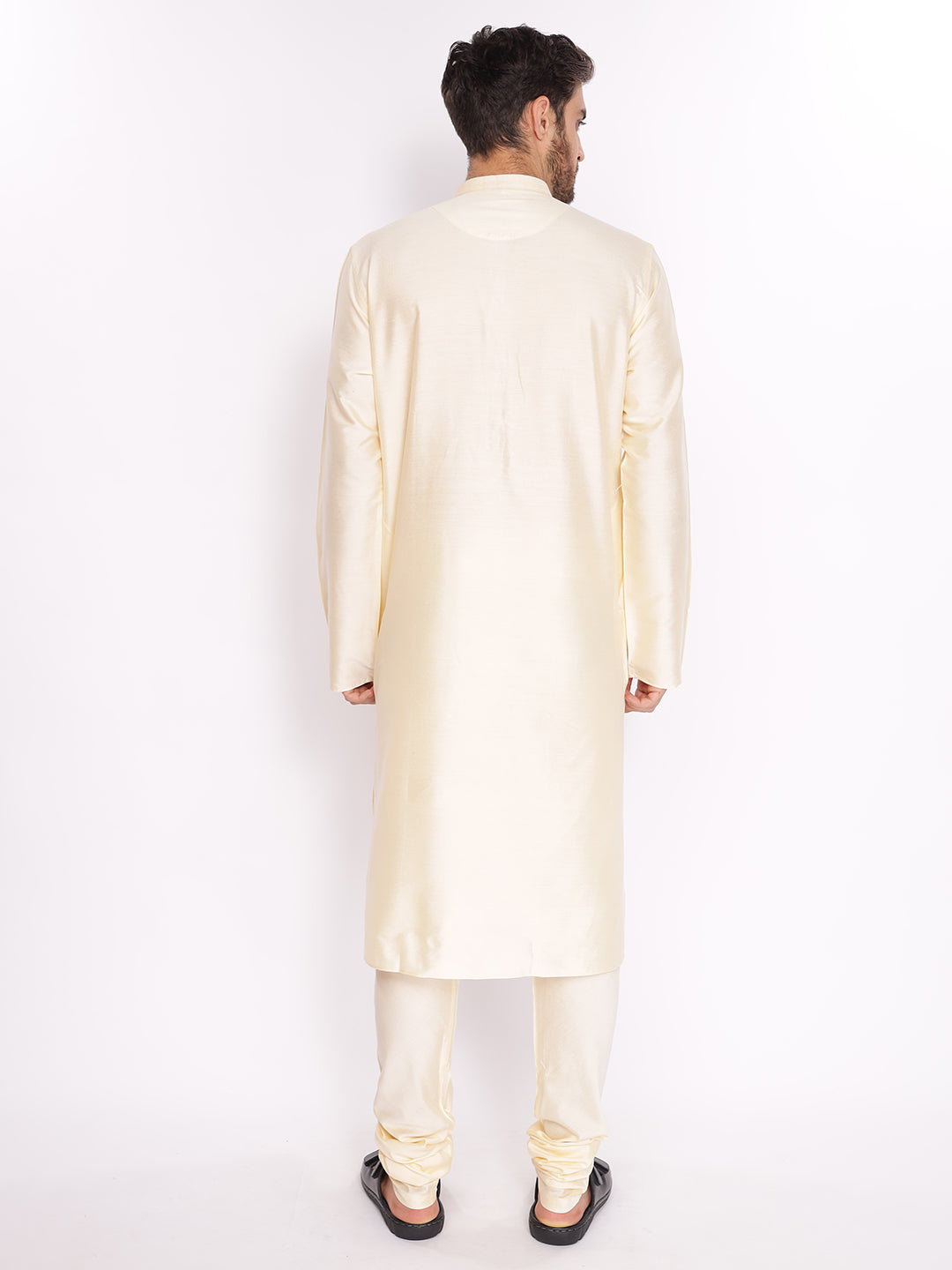 Full Sleeve Solid Kurta and Pyjama Set in Gold Cotton Blend