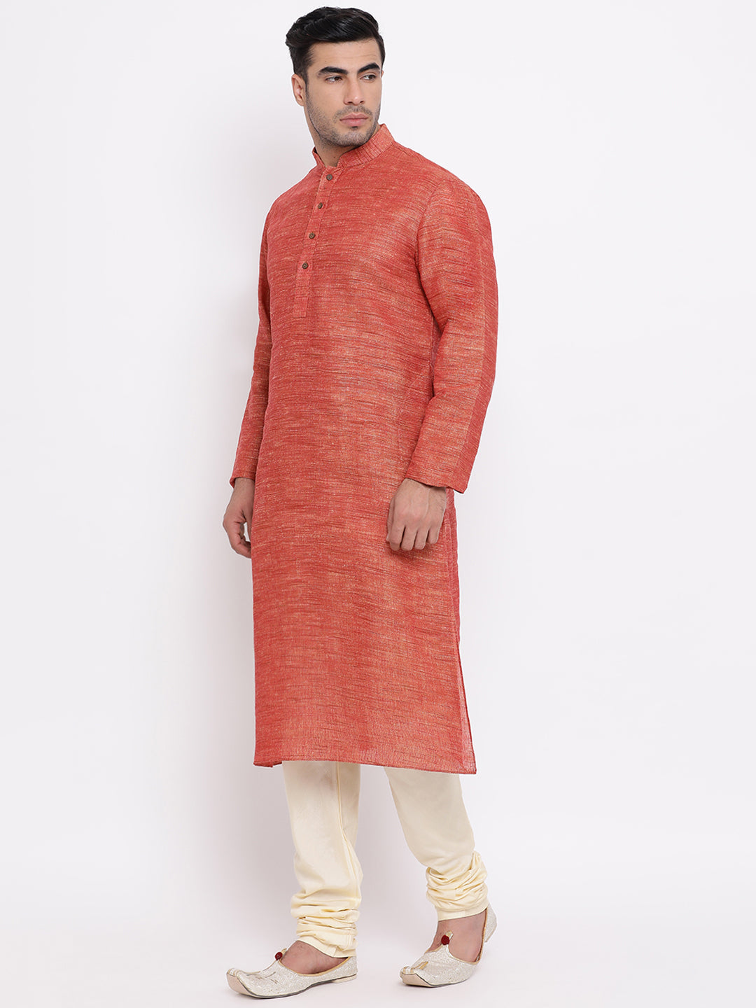 Full Sleeve Solid Kurta and Churidar Set in Brown Khadi Cotton