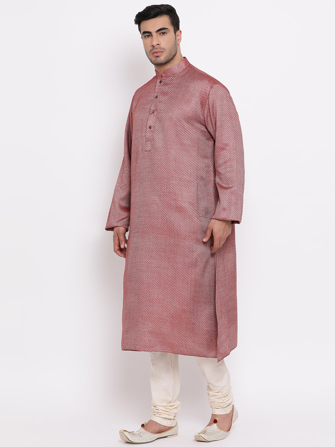 Full Sleeve Solid Kurta and Churidar Set in Maroon Cotton Blend