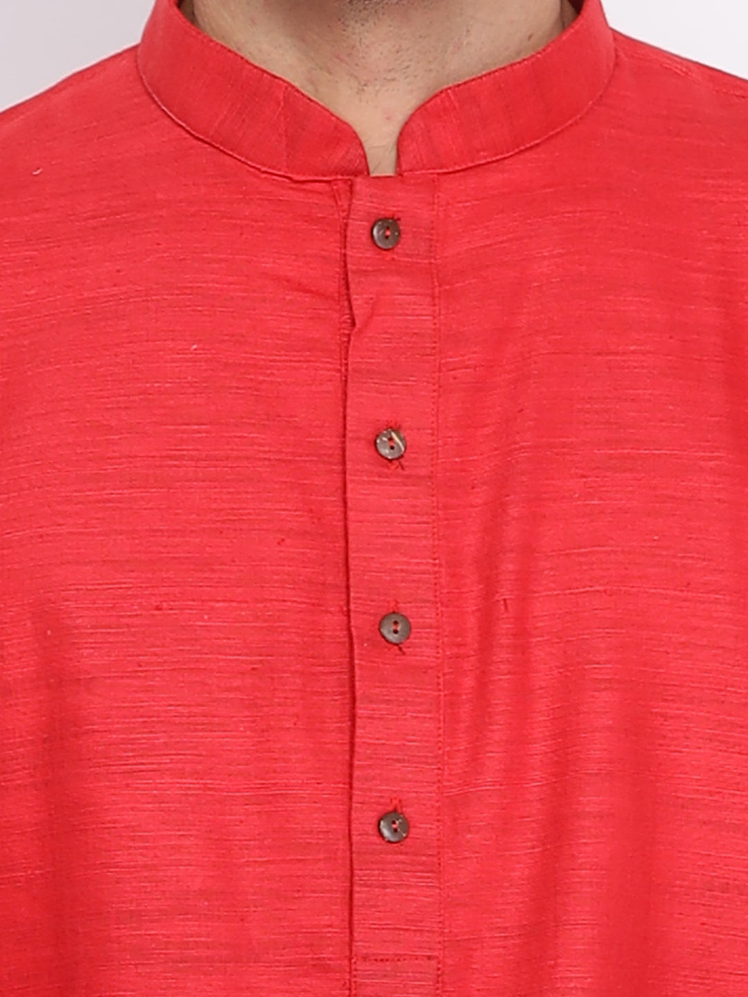Full Sleeve Solid Kurta and Pyjama Set in Red Khadi Cotton