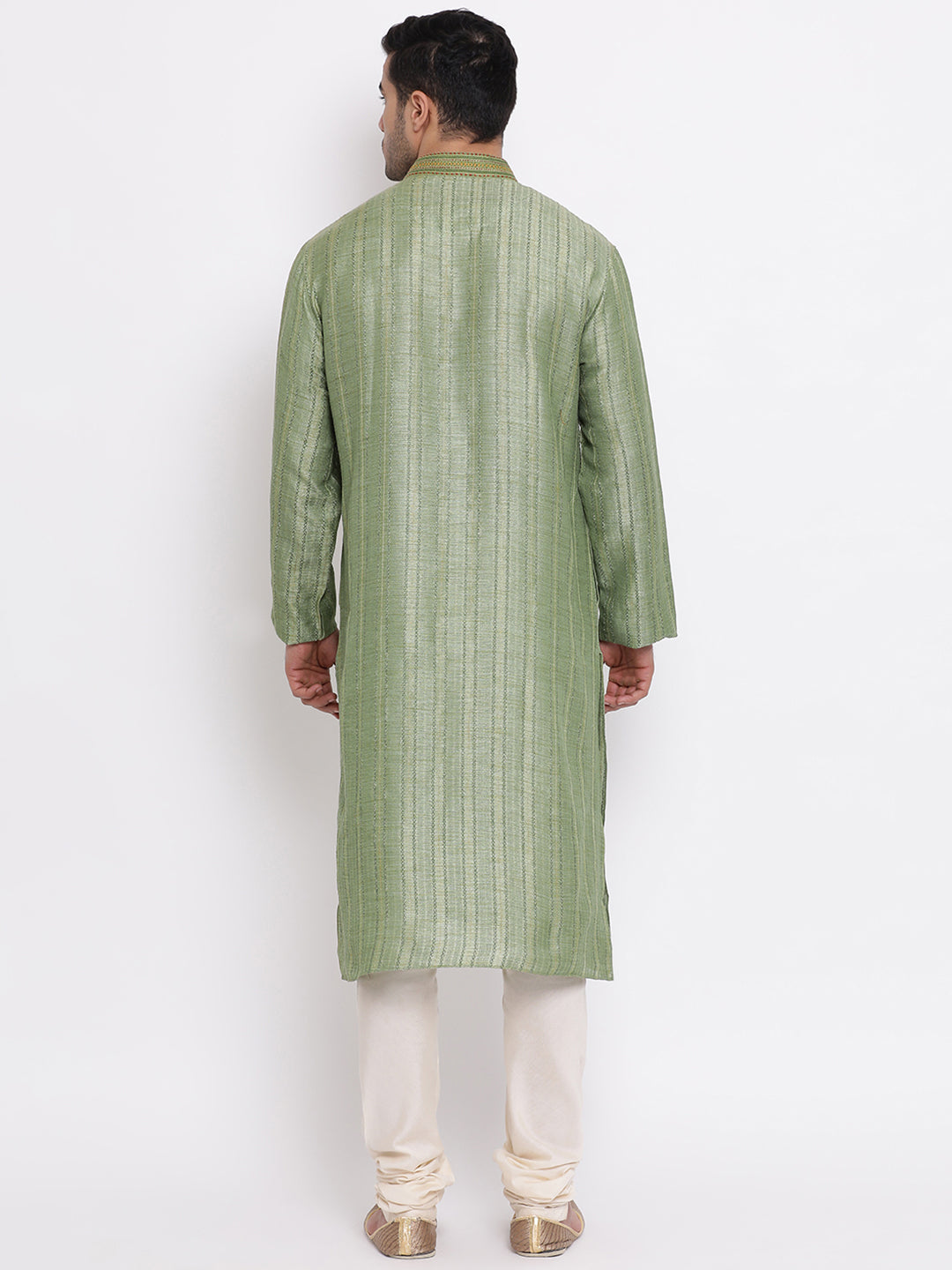 Full Sleeve Embroidered Kurta and Churidar Set in Dark Green Cotton Blend