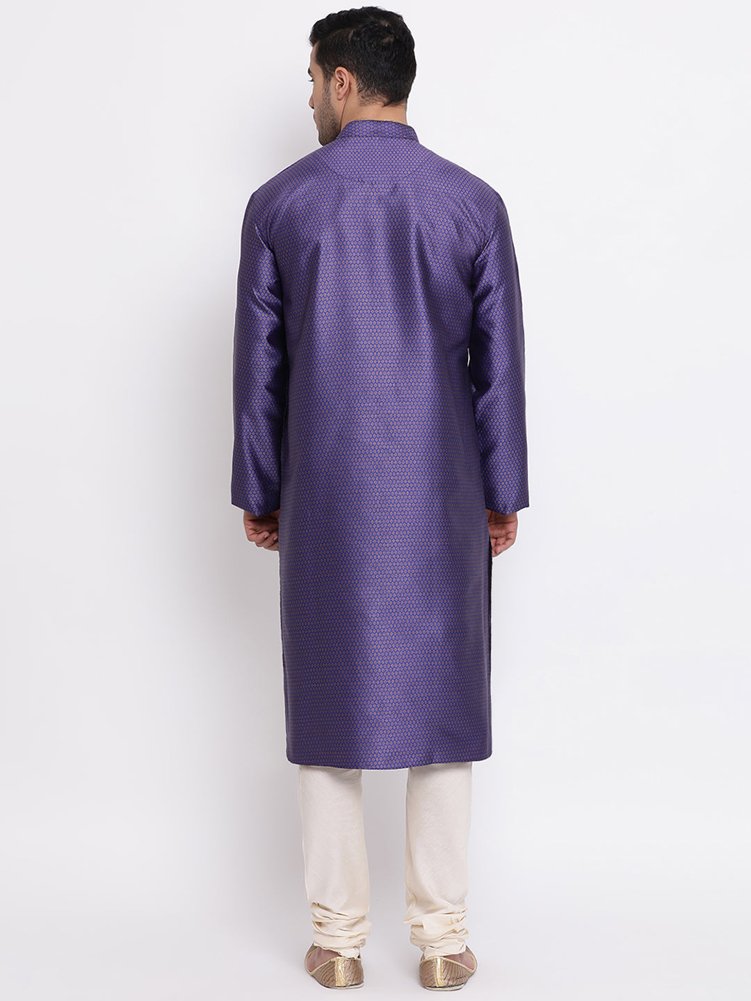Full Sleeve Woven Kurta and Churidar Set in Blue Jacquard