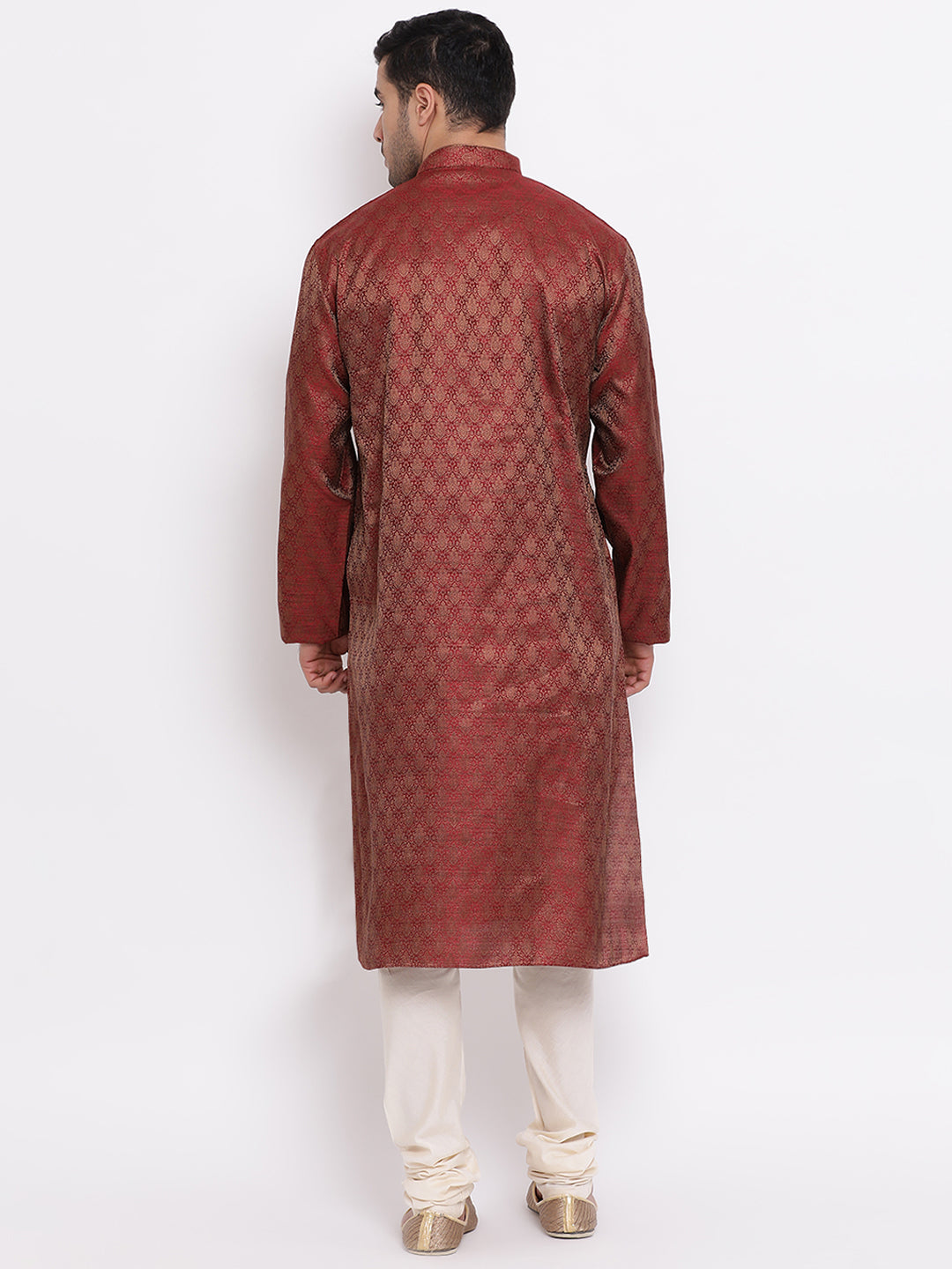 Full Sleeve Self Design Kurta and Churidar Set in Maroon Jacquard