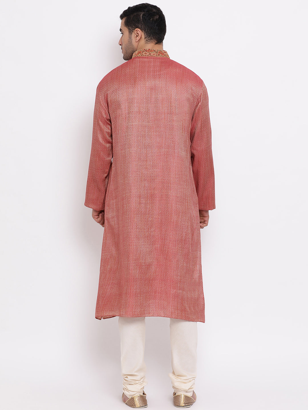 Full Sleeve Embroidered Kurta and Churidar Set in Red Cotton Blend
