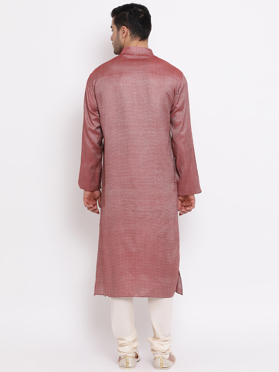 Full Sleeve Solid Kurta and Churidar Set in Maroon Cotton Blend