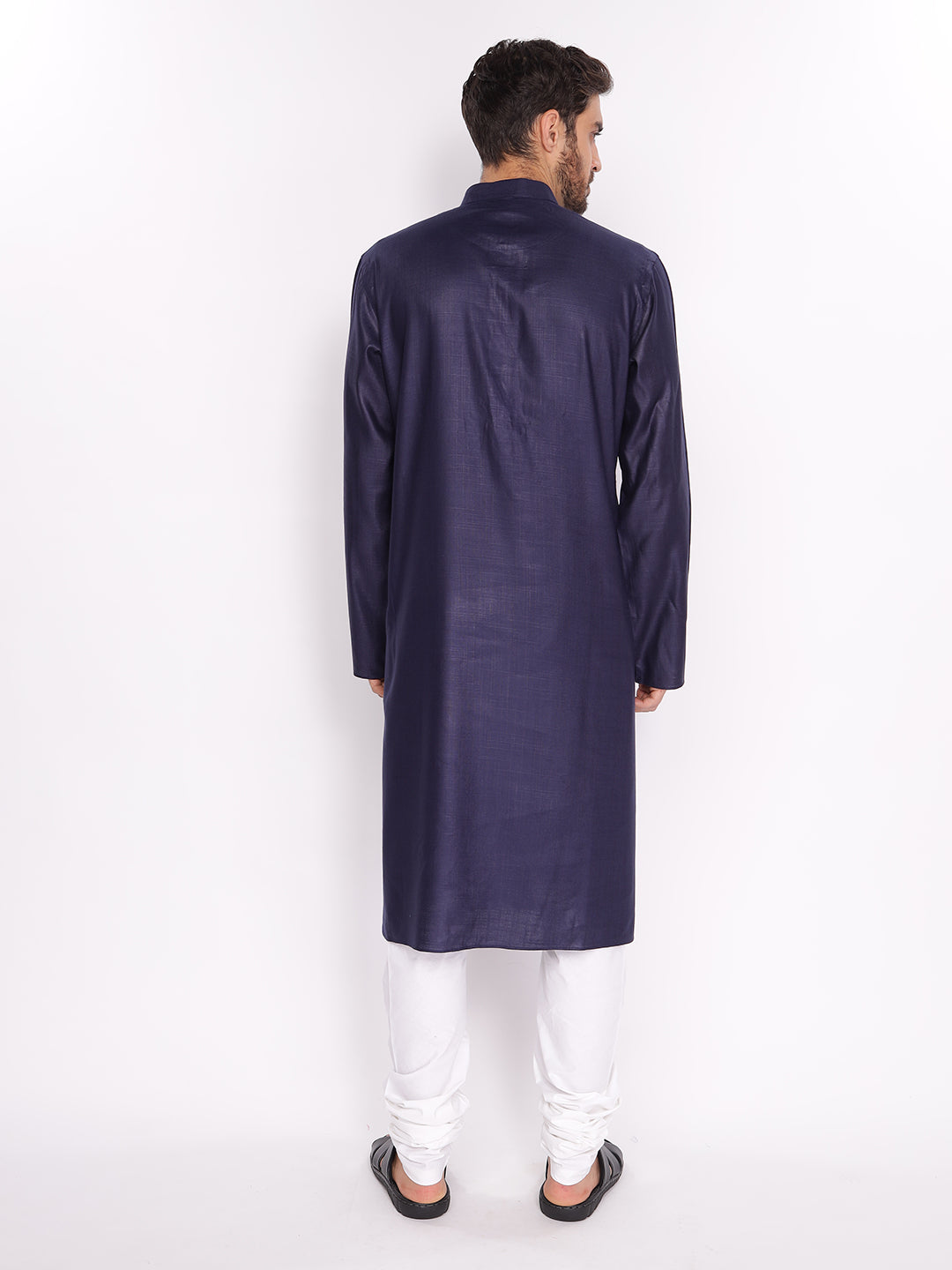 Full Sleeve Solid Kurta and Pyjama Set in Dark Blue Pure Cotton