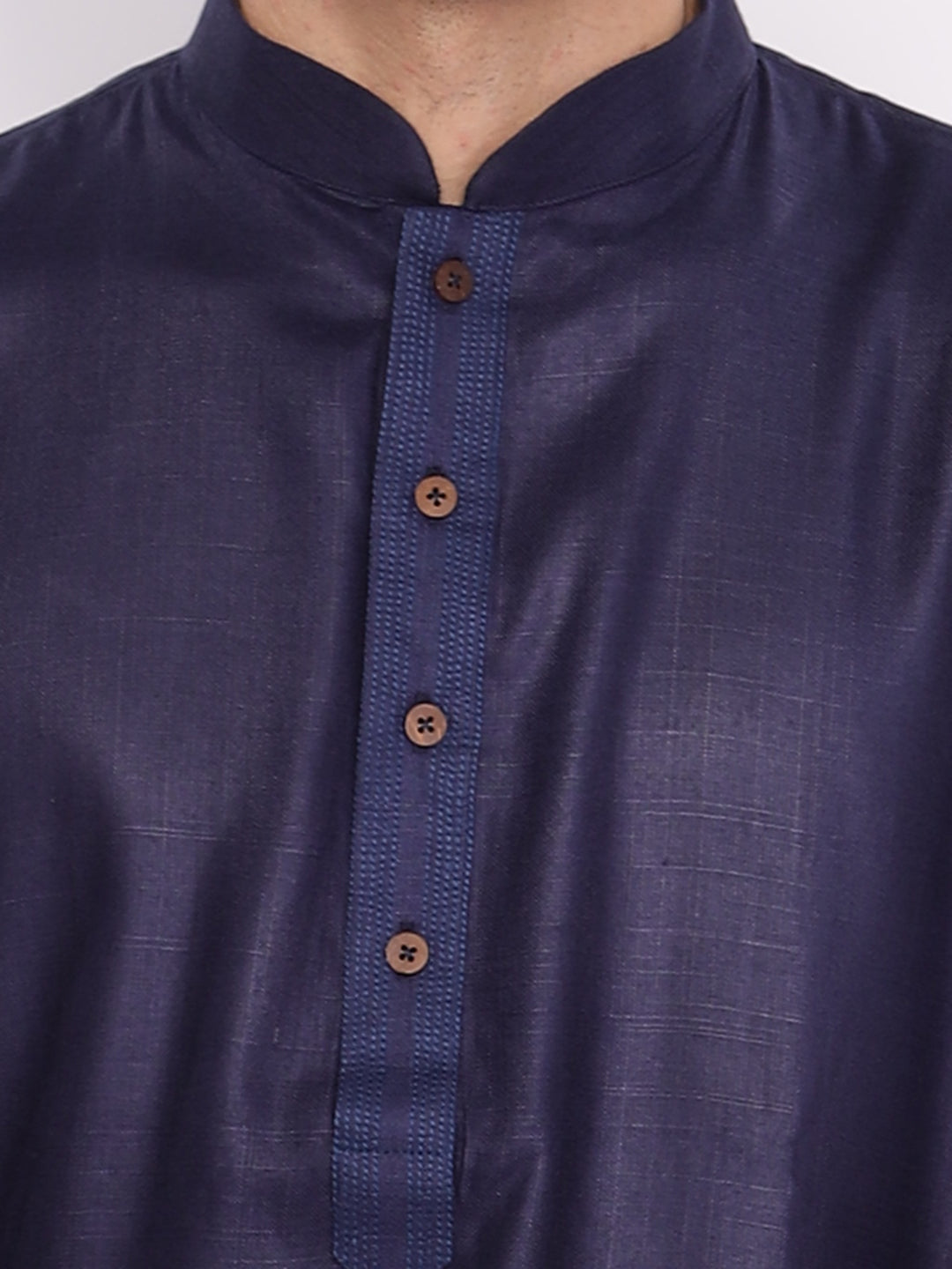Full Sleeve Solid Kurta and Pyjama Set in Dark Blue Pure Cotton