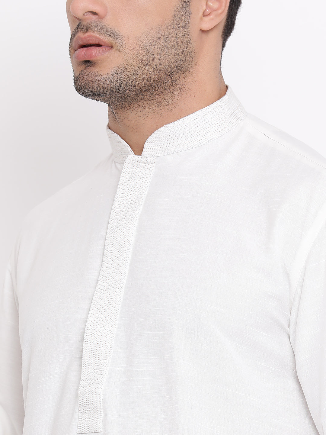 Full Sleeve Solid Kurta and Churidar Set in White Khadi Cotton