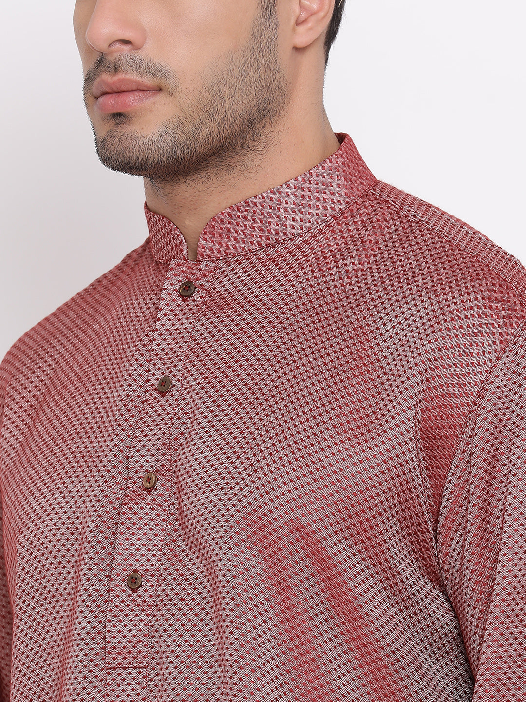 Full Sleeve Solid Kurta and Churidar Set in Maroon Cotton Blend