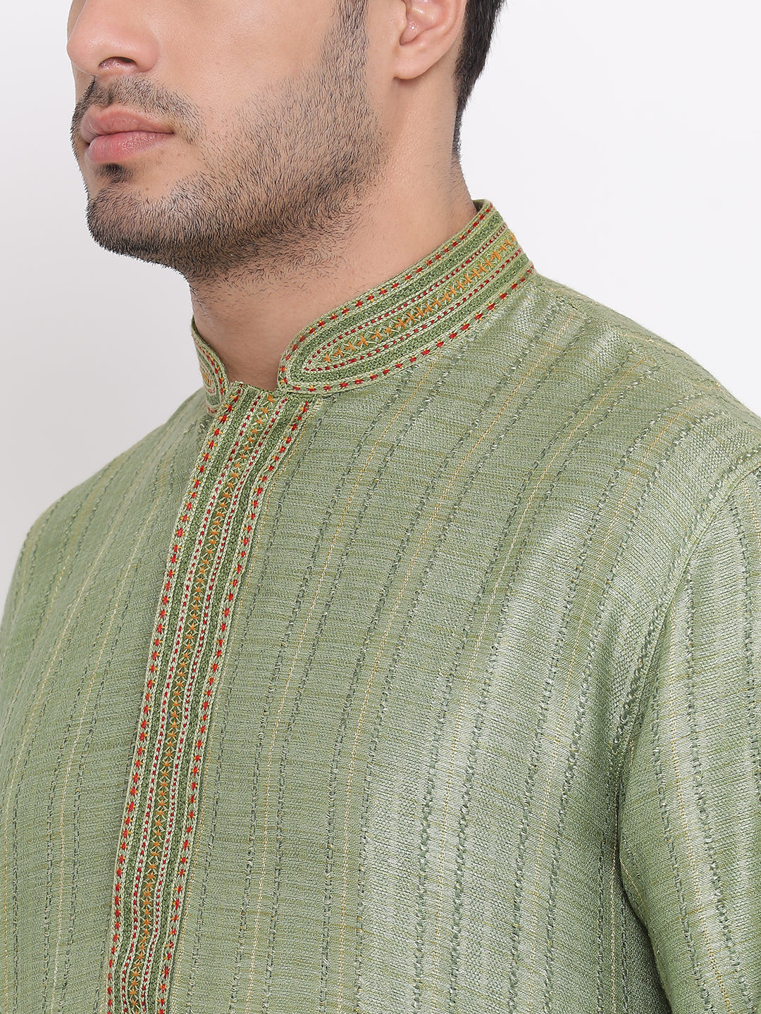 Full Sleeve Embroidered Kurta and Churidar Set in Dark Green Cotton Blend