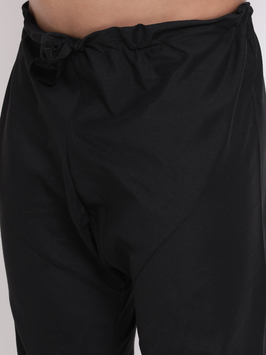 Full Sleeve Embroidered Kurta and Churidar Set in Black Cotton Blend