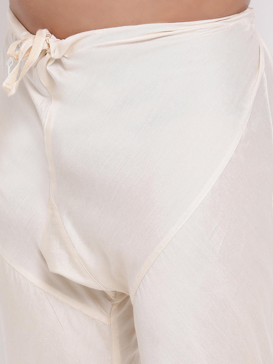 Full Sleeve Woven Kurta and Churidar Set in Beige Jacquard