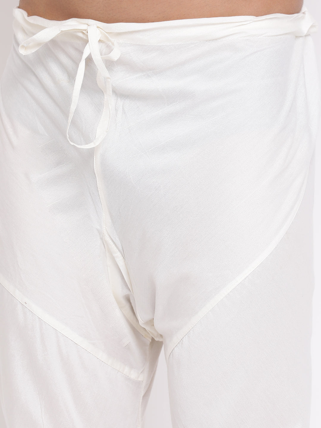 Full Sleeve Woven Kurta and Churidar Set in Beige Khadi Cotton