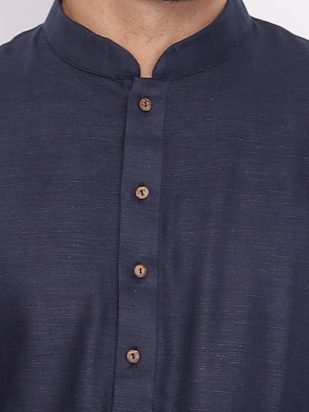 Full Sleeve Printed Kurta and Pyjama Set in Dark Blue Khadi Cotton