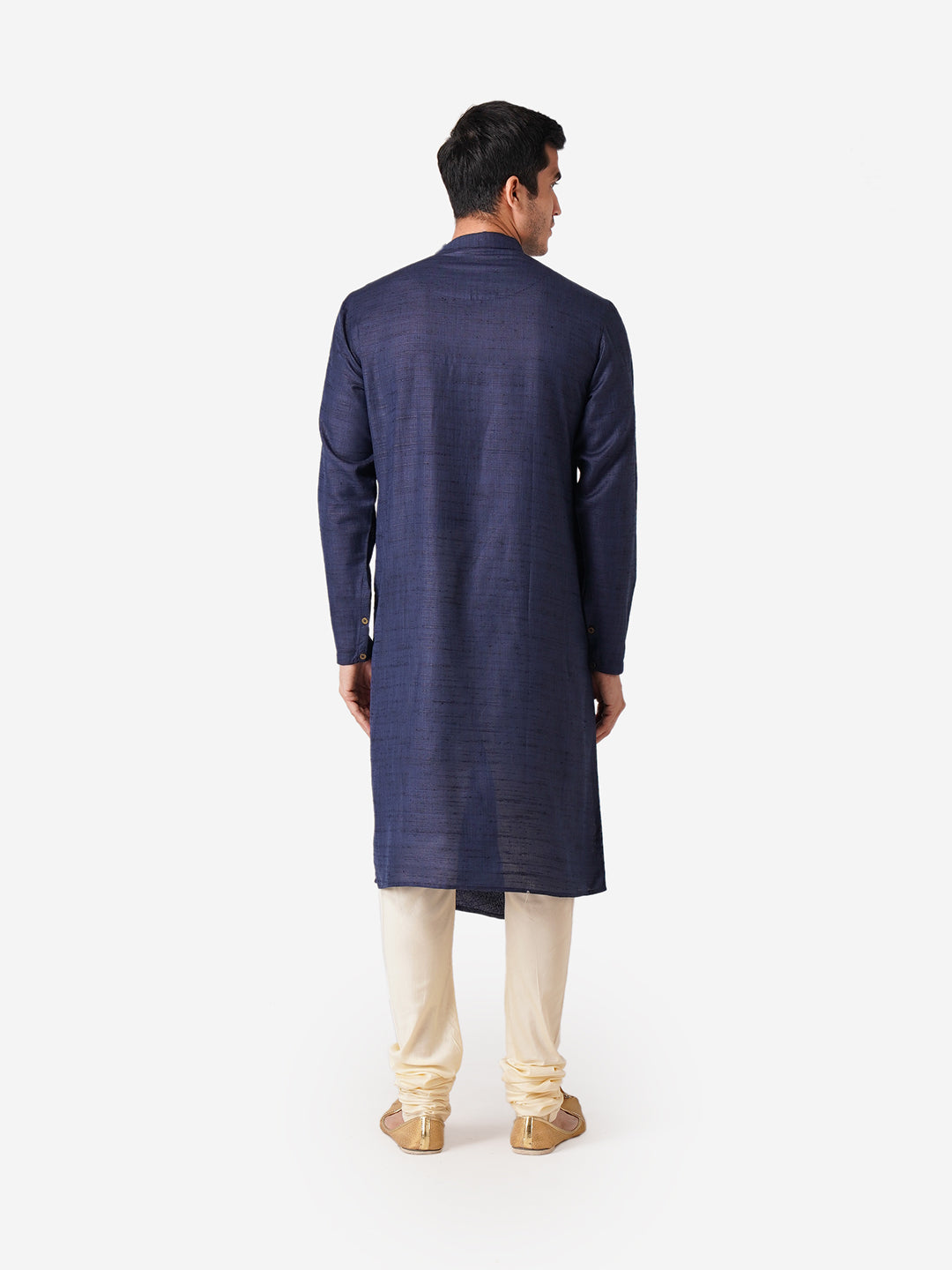 Full Sleeve Self Design Kurta and Churidar Set in Blue Silk Blend