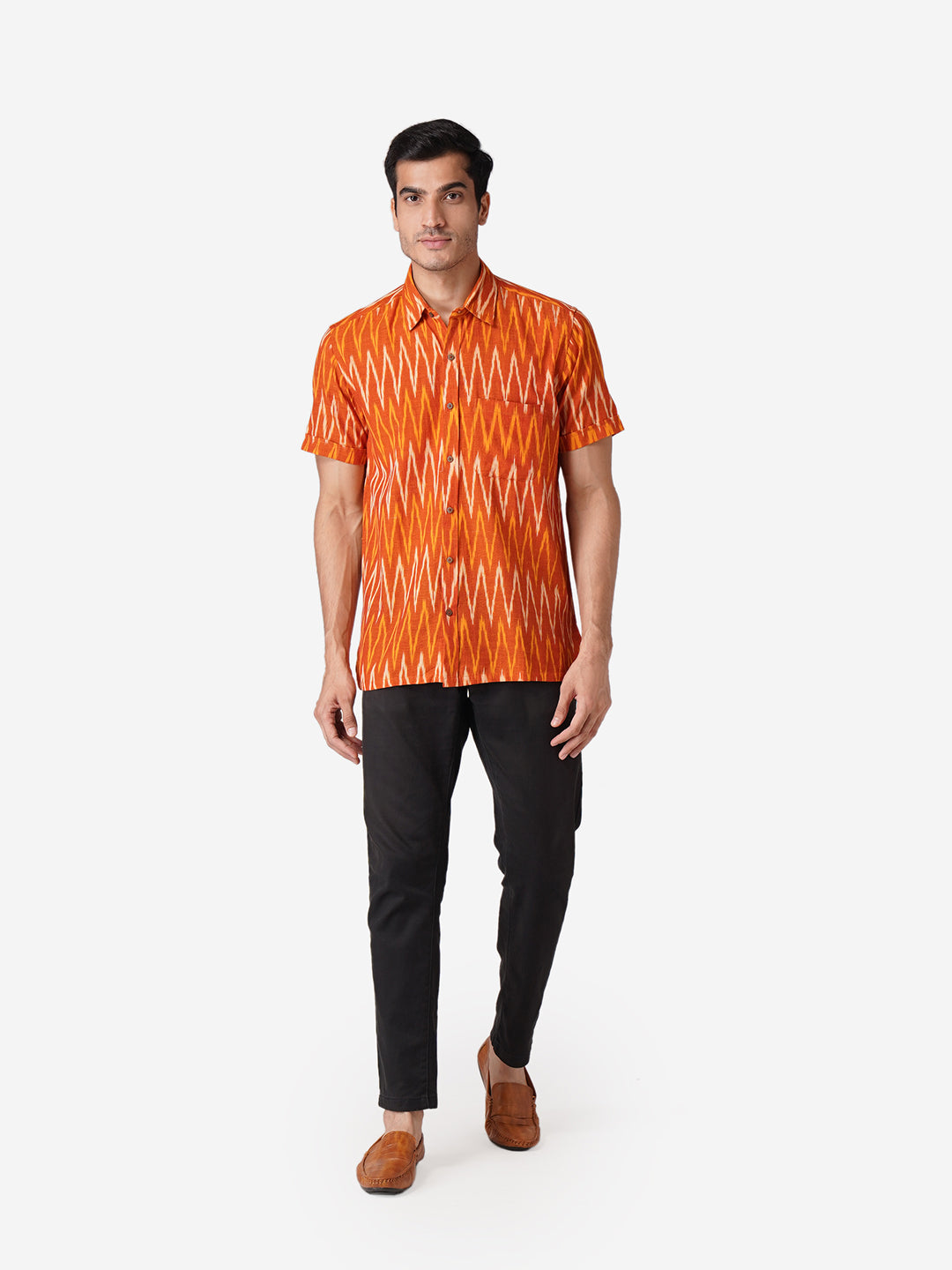 Men Printed Casual Orange Shirt
