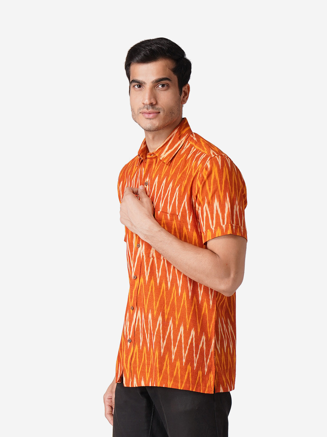 Men Printed Casual Orange Shirt