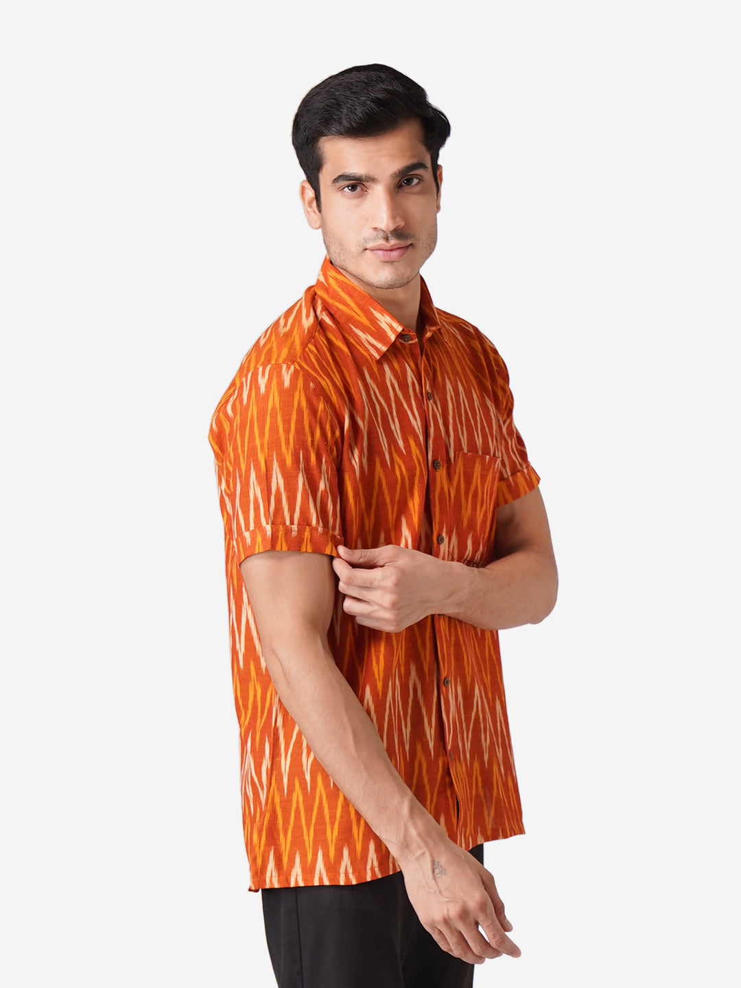 Men Printed Casual Orange Shirt