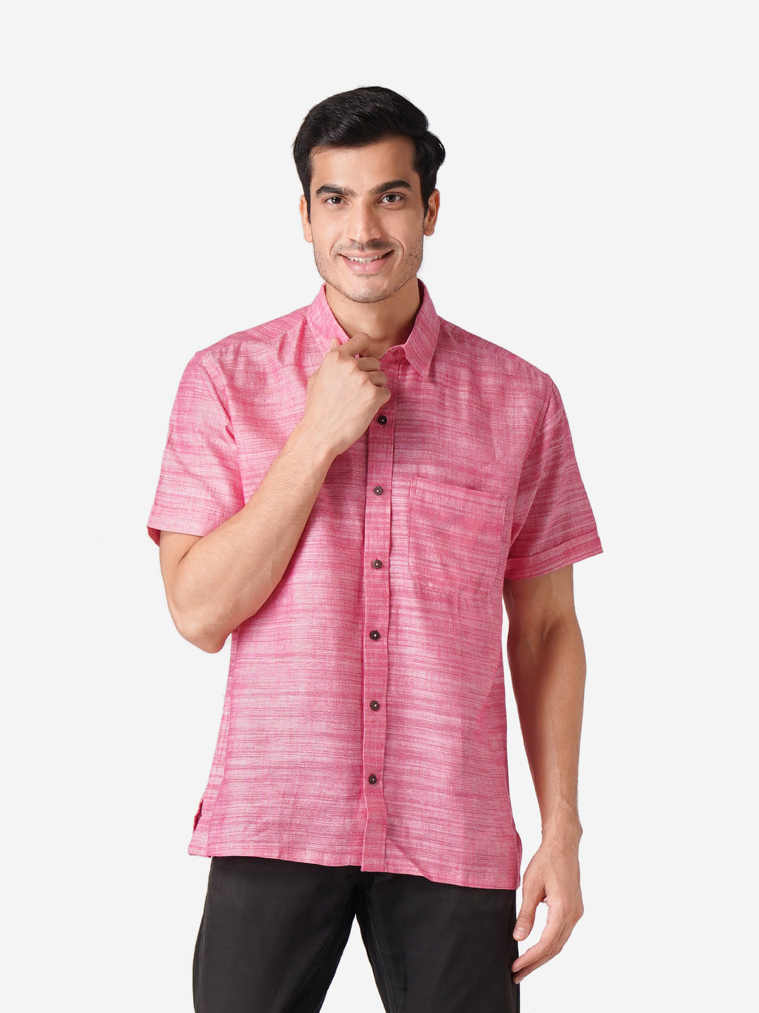 Men Self Design Casual Pink Shirt