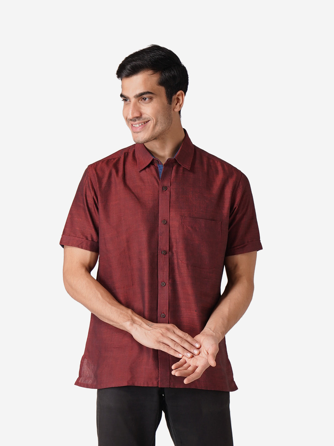 Men Self Design Casual Maroon Shirt