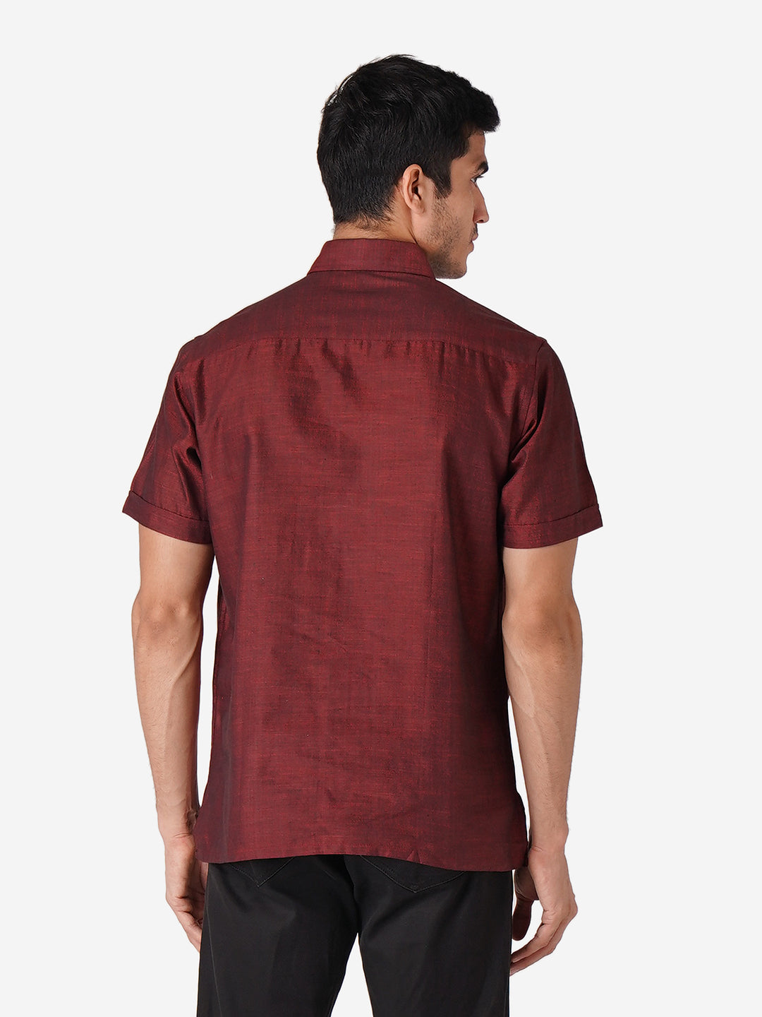 Men Self Design Casual Maroon Shirt