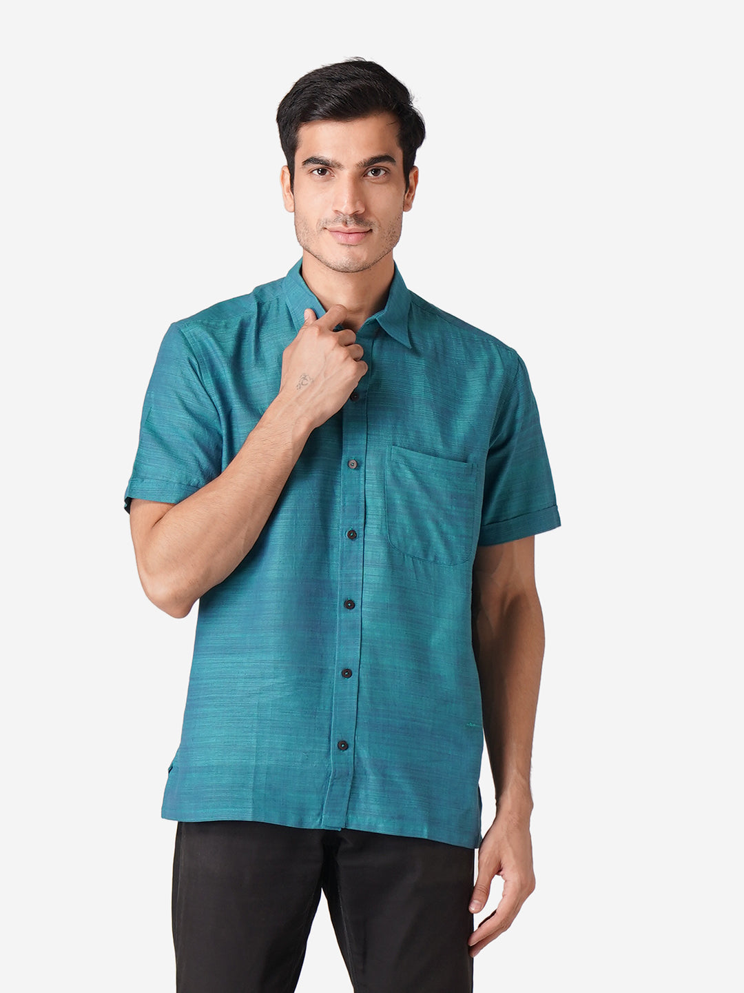 Men Self Design Casual Blue Shirt