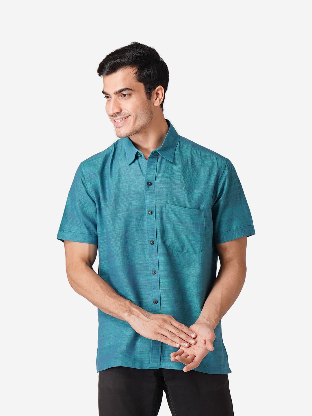 Men Self Design Casual Blue Shirt