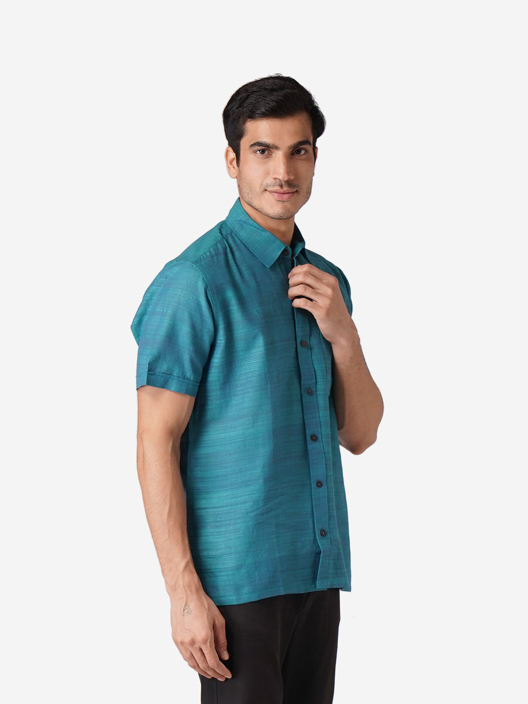 Men Self Design Casual Blue Shirt