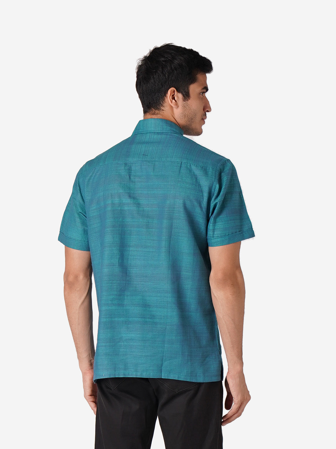 Men Self Design Casual Blue Shirt