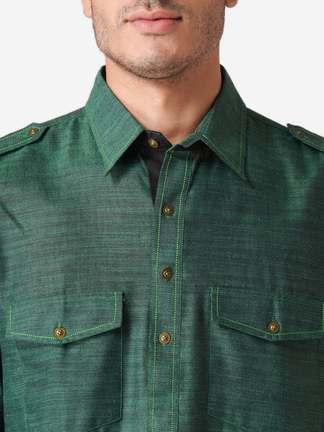 Full Sleeve Solid Kurta and Churidar Set in Green Pure Cotton