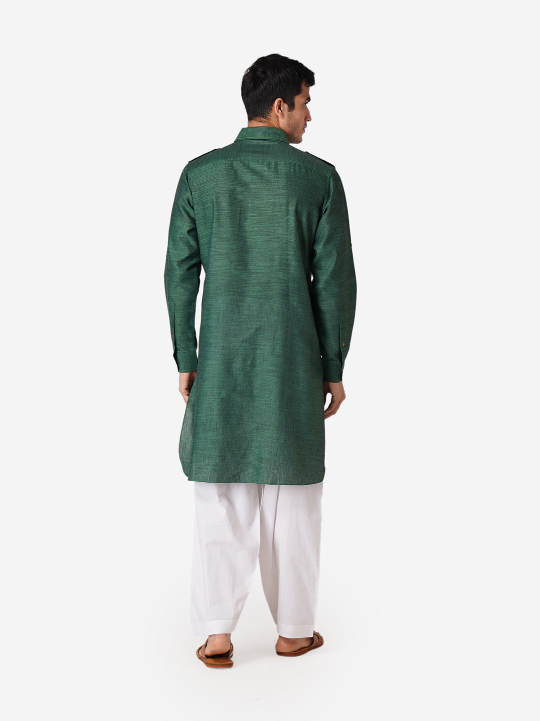 Full Sleeve Solid Kurta and Churidar Set in Green Pure Cotton