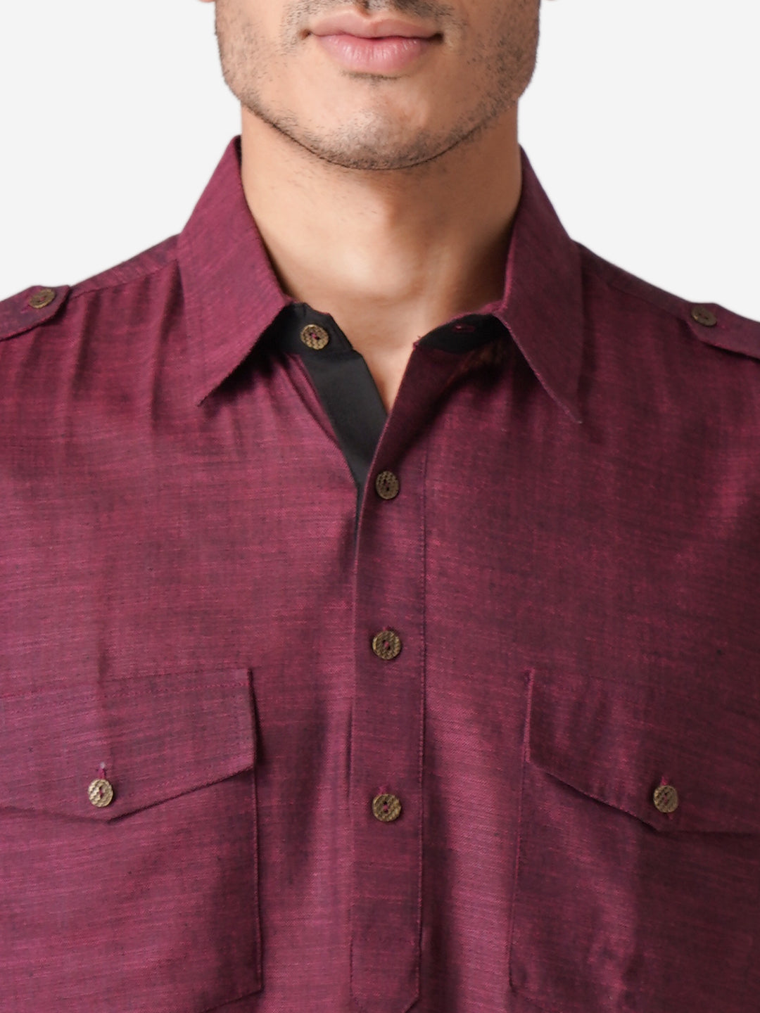 Full Sleeve Self Design Kurta and Pyjama Set in Purple Pure Cotton