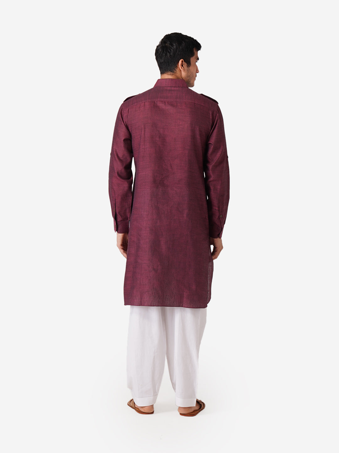 Full Sleeve Self Design Kurta and Pyjama Set in Purple Pure Cotton