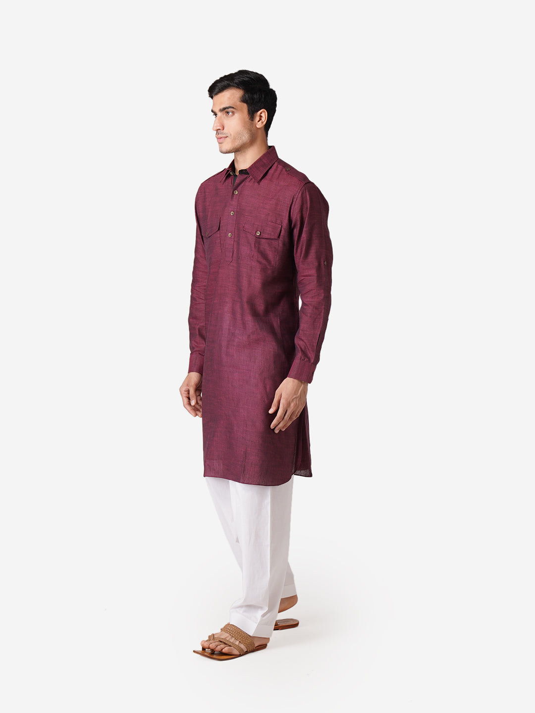 Full Sleeve Self Design Kurta and Pyjama Set in Purple Pure Cotton