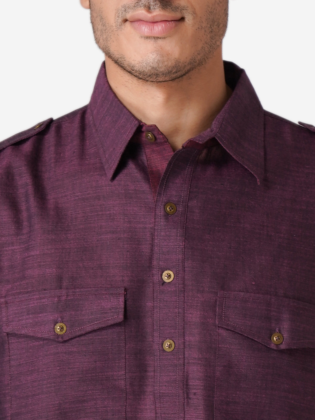 Full Sleeve Self Design Kurta and Pyjama Set in Purple Pure Cotton