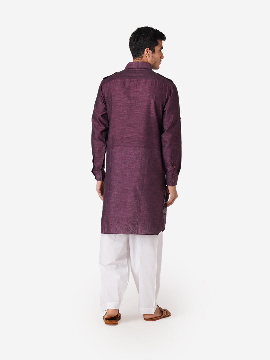 Full Sleeve Self Design Kurta and Pyjama Set in Purple Pure Cotton
