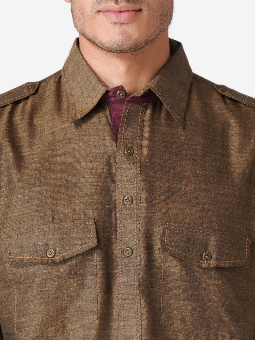 Full Sleeve Solid Kurta and Churidar Set in Brown Pure Cotton