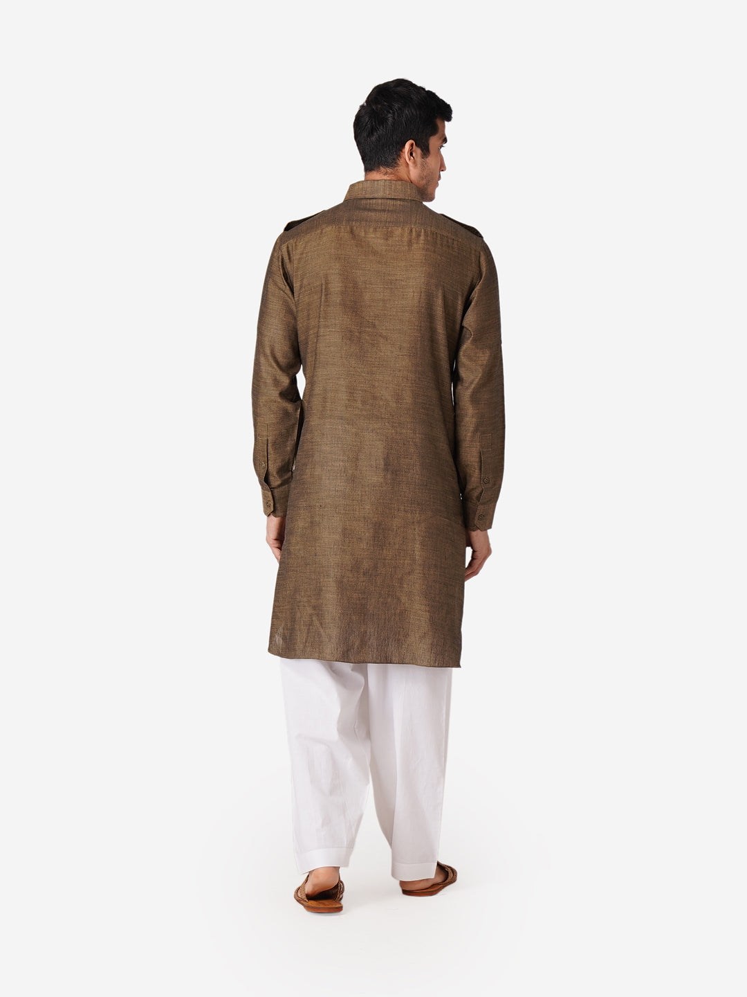 Full Sleeve Solid Kurta and Churidar Set in Brown Pure Cotton