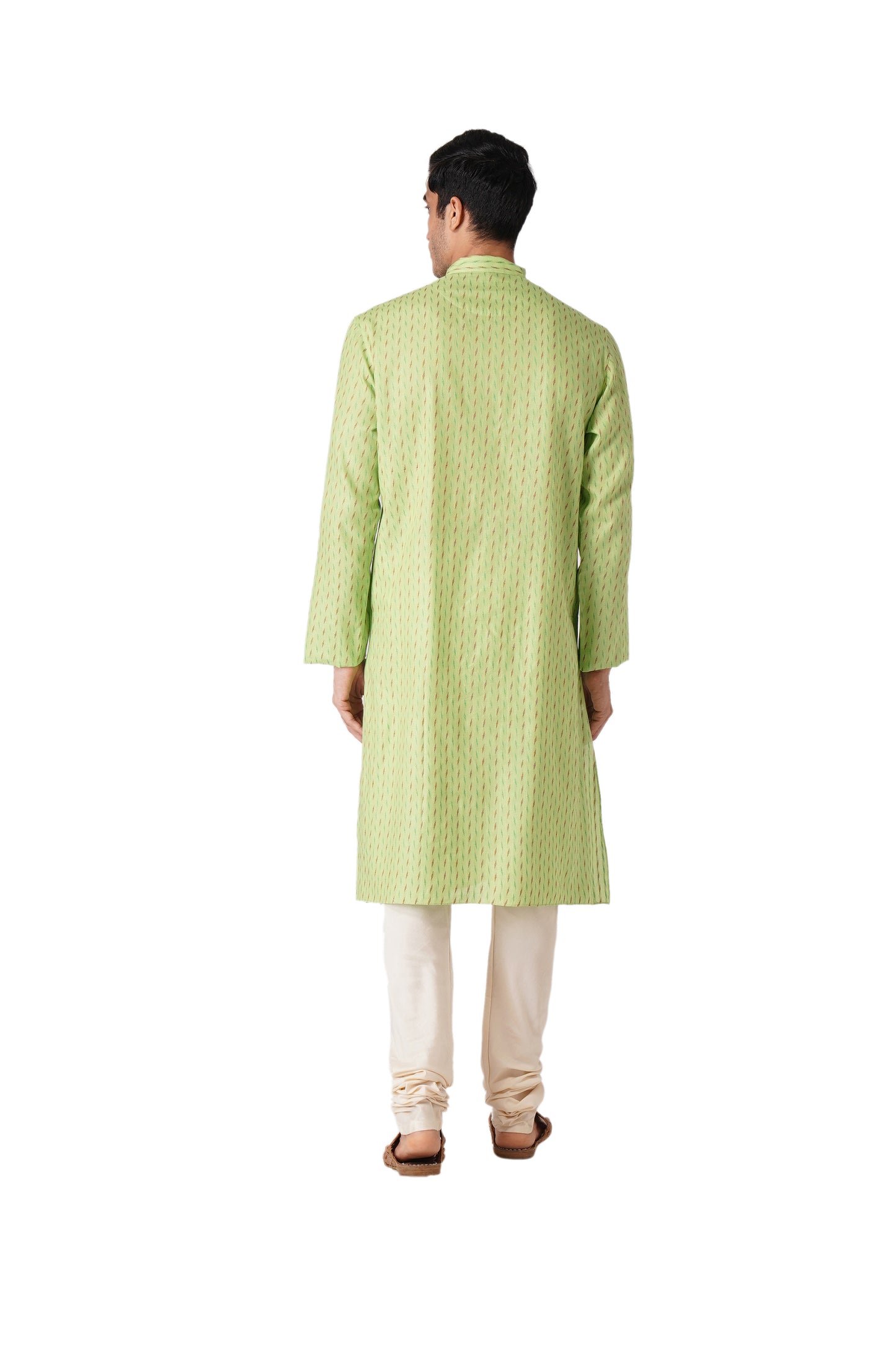 Full Sleeve Self Design Kurta and Churidar Set in Green Pure Cotton