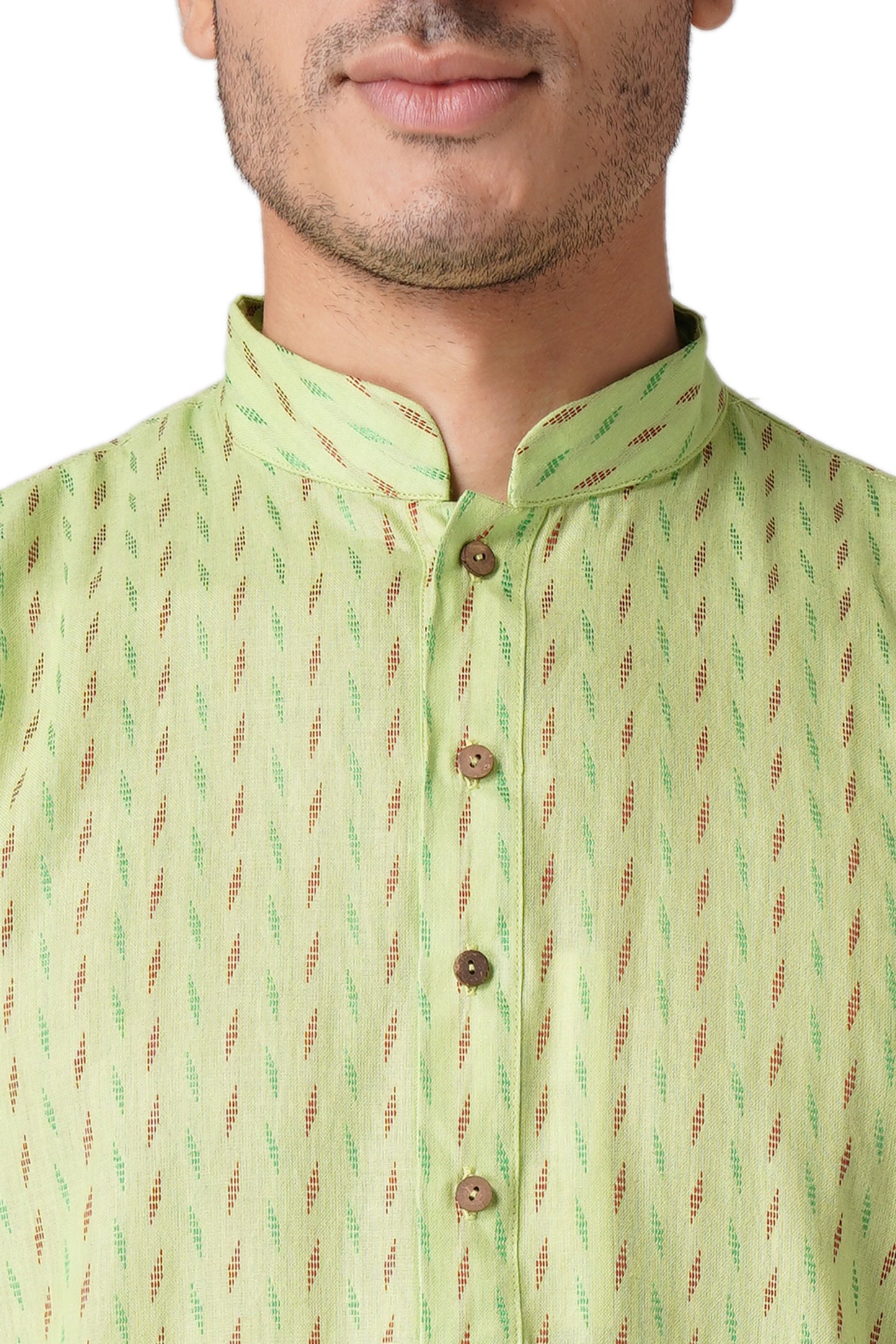 Full Sleeve Self Design Kurta and Churidar Set in Green Pure Cotton