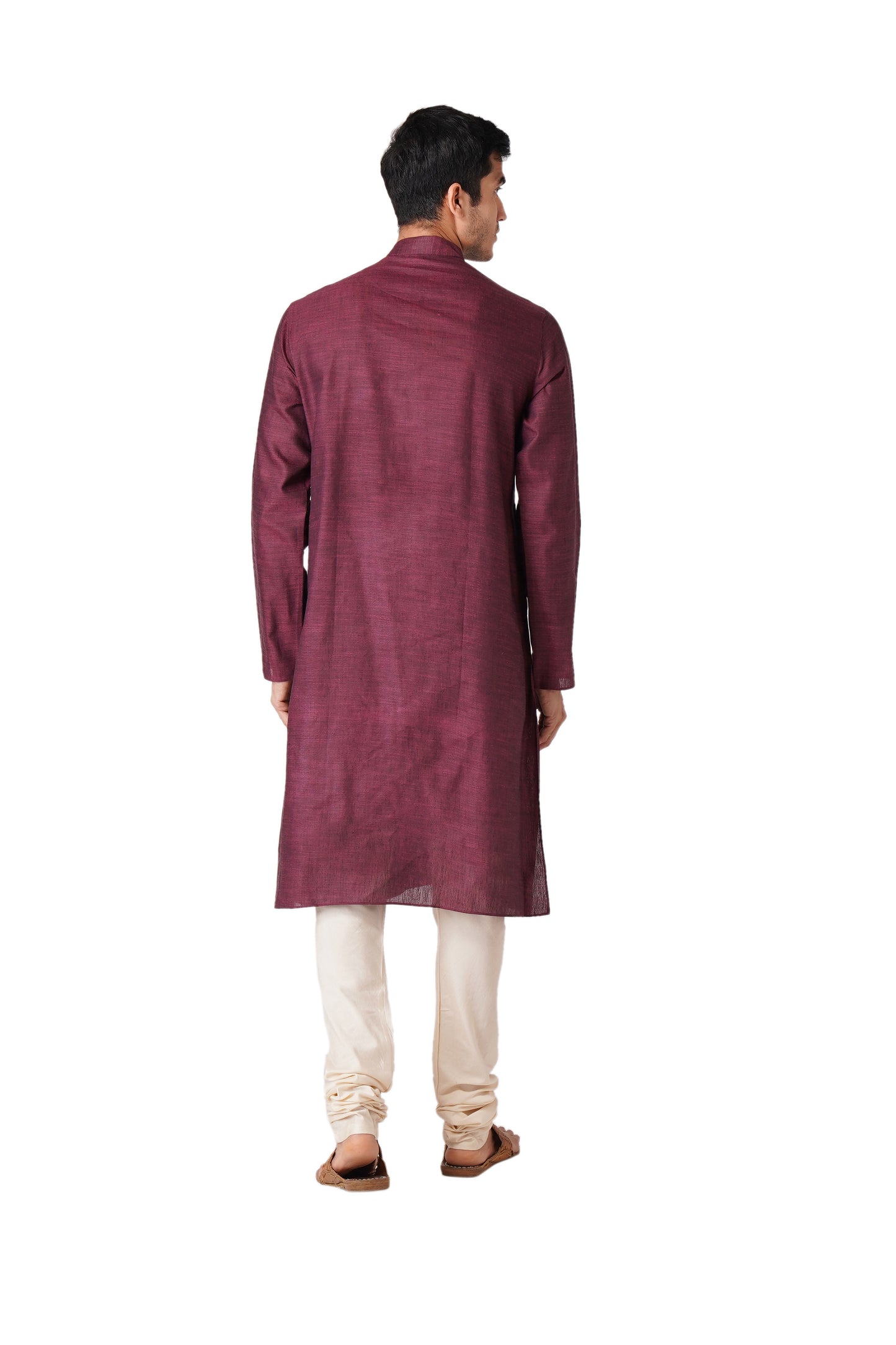 Full Sleeve Self Design Kurta and Churidar Set in Purple Pure Cotton