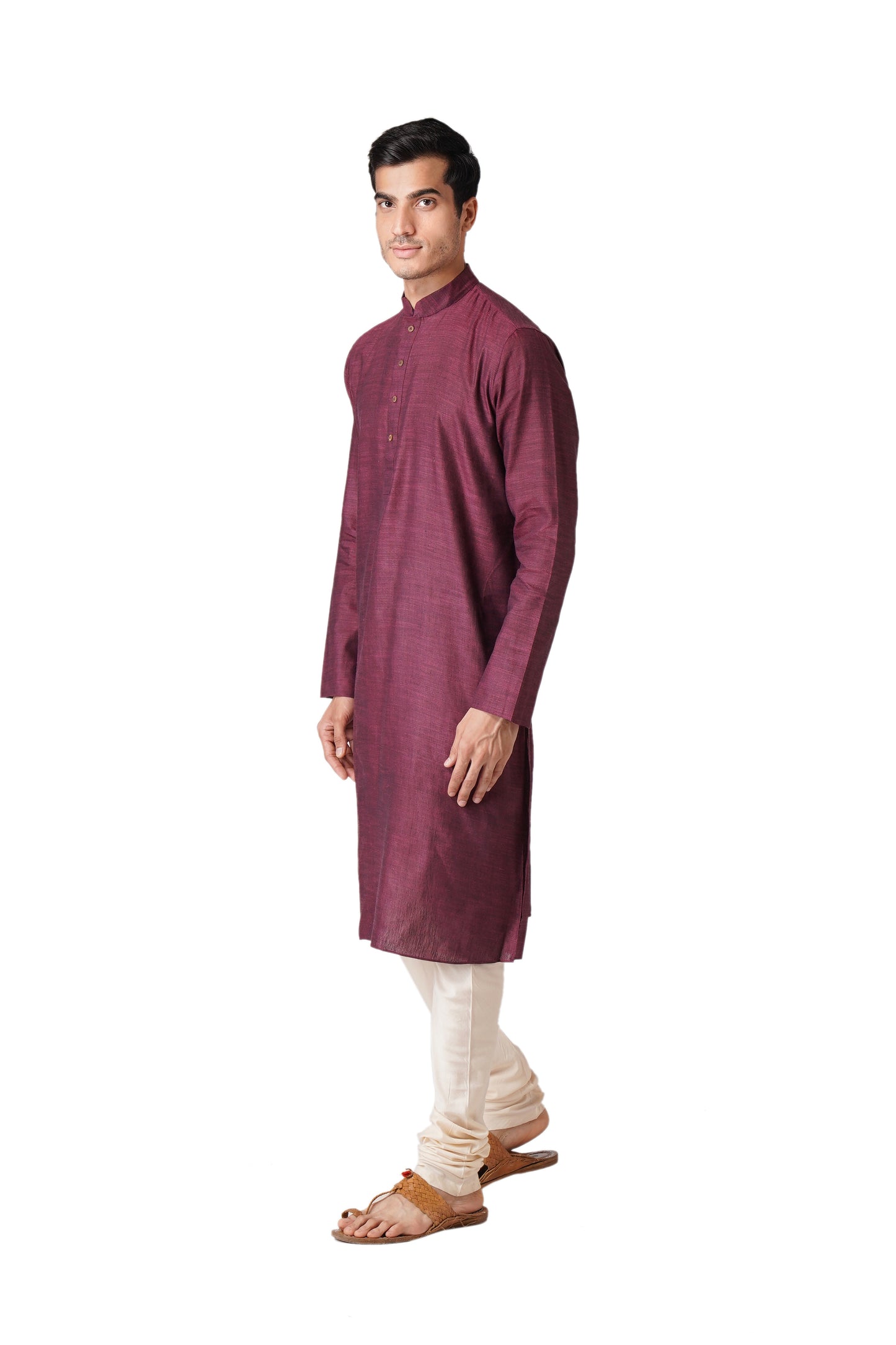 Full Sleeve Self Design Kurta and Churidar Set in Purple Pure Cotton