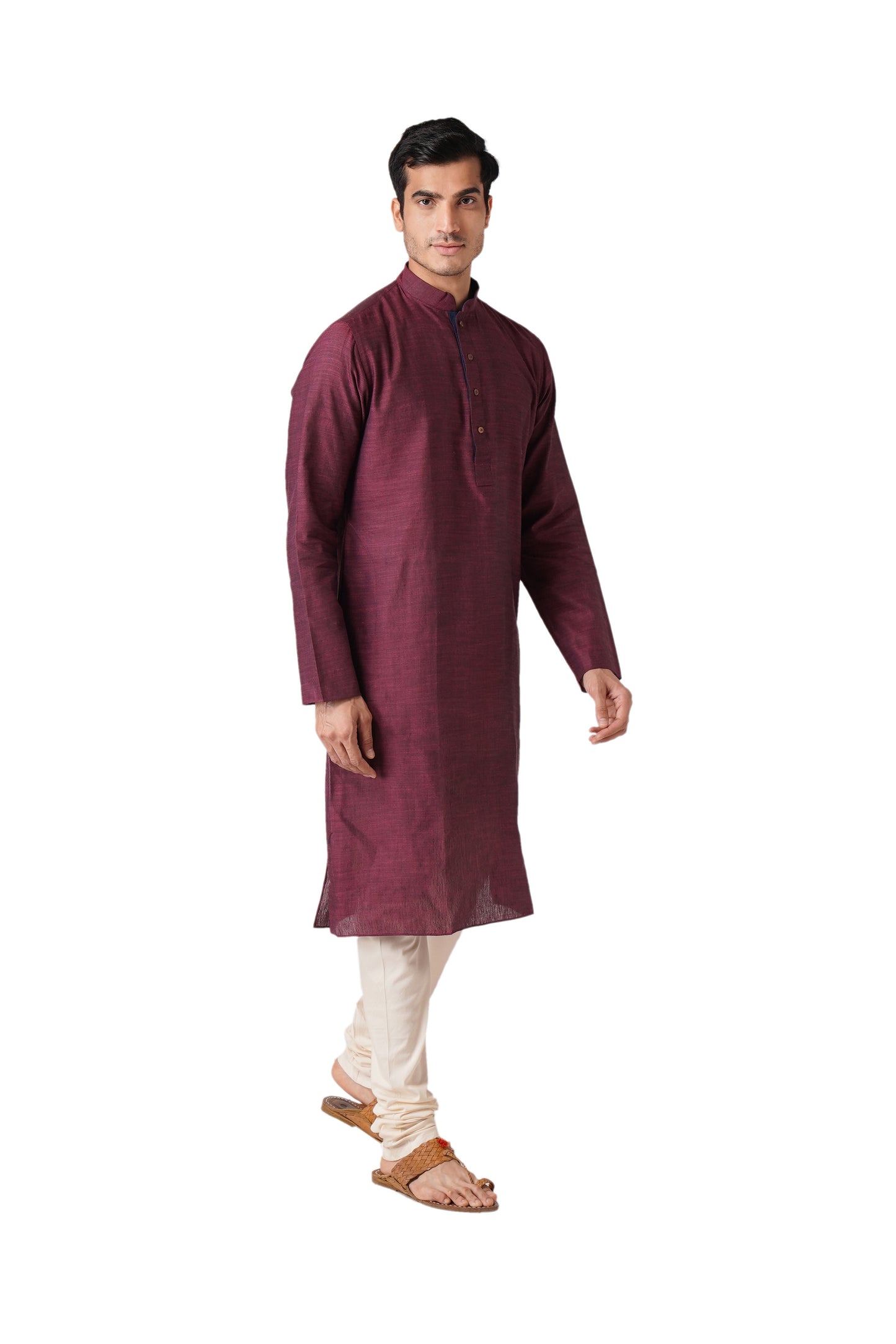 Full Sleeve Self Design Kurta and Churidar Set in Purple Pure Cotton