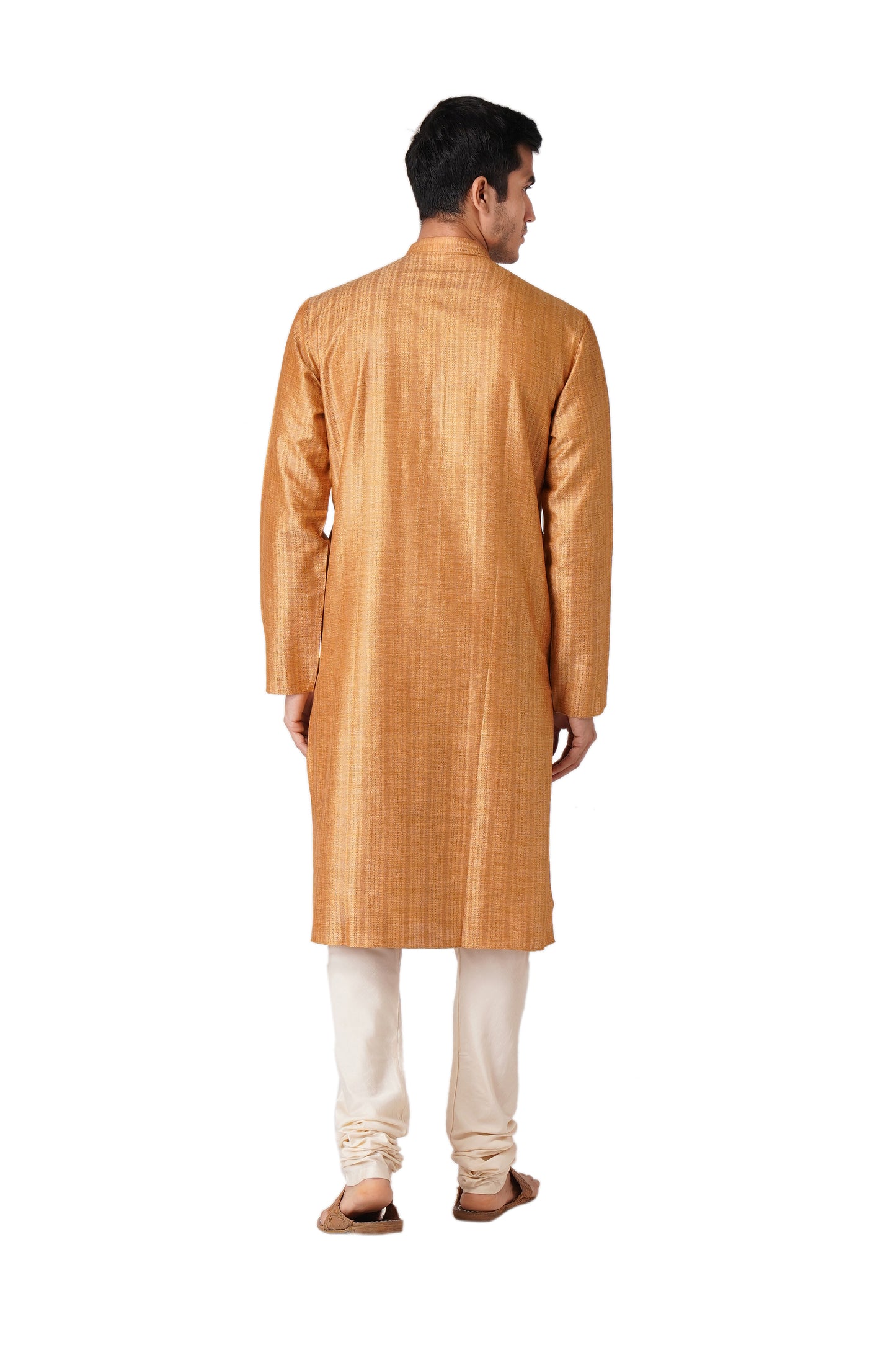 Full Sleeve Striped Kurta and Churidar Set in Yellow Pure Cotton