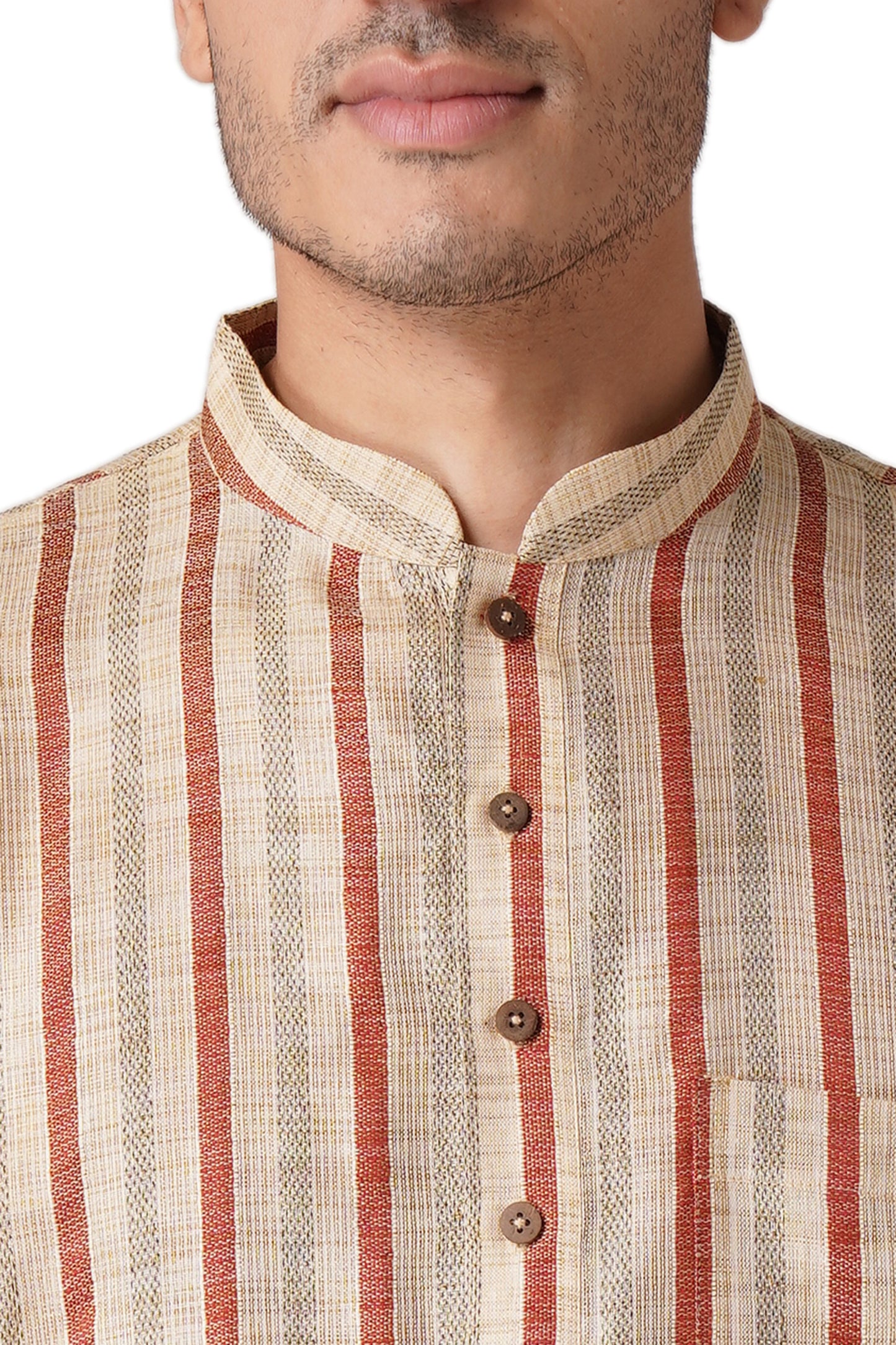 Full Sleeve Striped Kurta and Churidar Set in Multicolor Pure Cotton